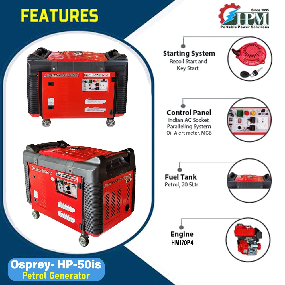  5 KVA Petrol Inverter Generator with Recoil Start, Model Osprey HP-50is,